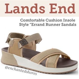 Lands End Women Errand Runner Sandals Comfortable Cushion Tan Khaki Size 9